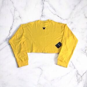 NWT Forever 21 Disney Mickey Mouse Logo Long Sleeve Cropped Shirt Size Large